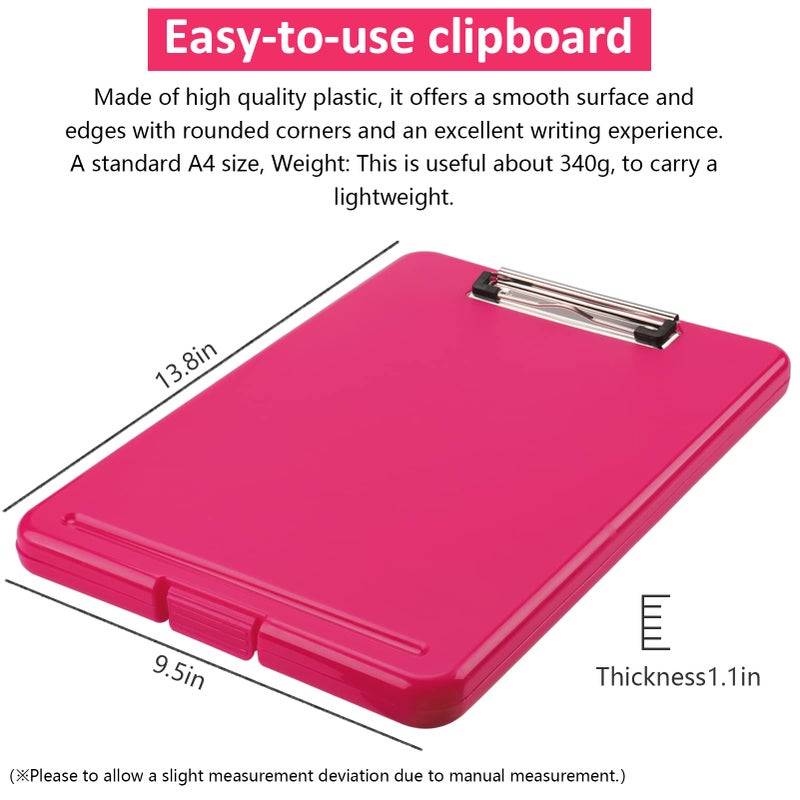 SFLHHDM A4 Clipboards  Folder Clipboard with Storage  Folio Plastic Clipboard with Low Profile Clip  File Binder Clipboard Case  Waterproof Nursing Clipboards Foldable Document Case for Office Work -Rose red - Image 4
